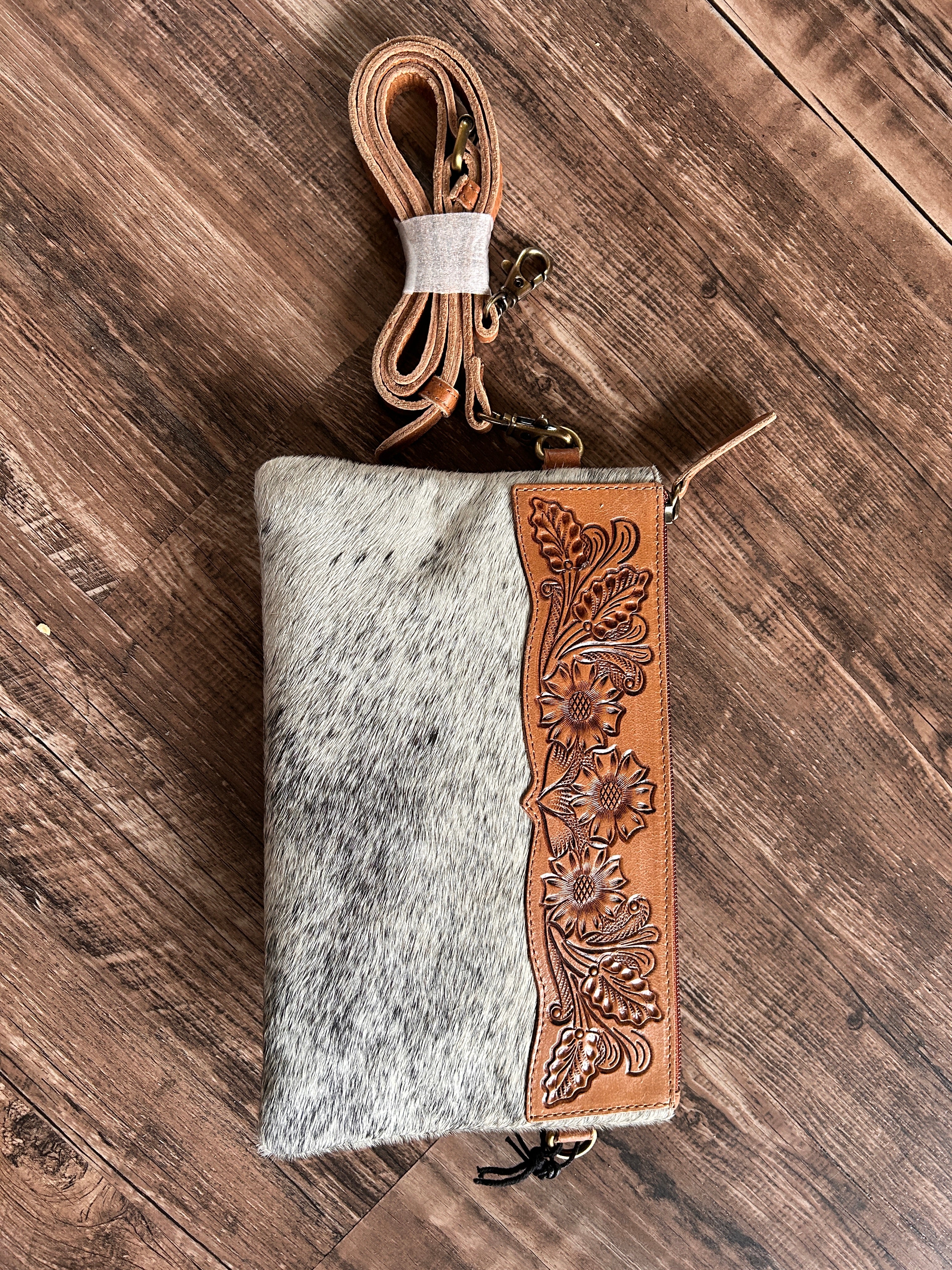 Hair on tooled Leather Bag