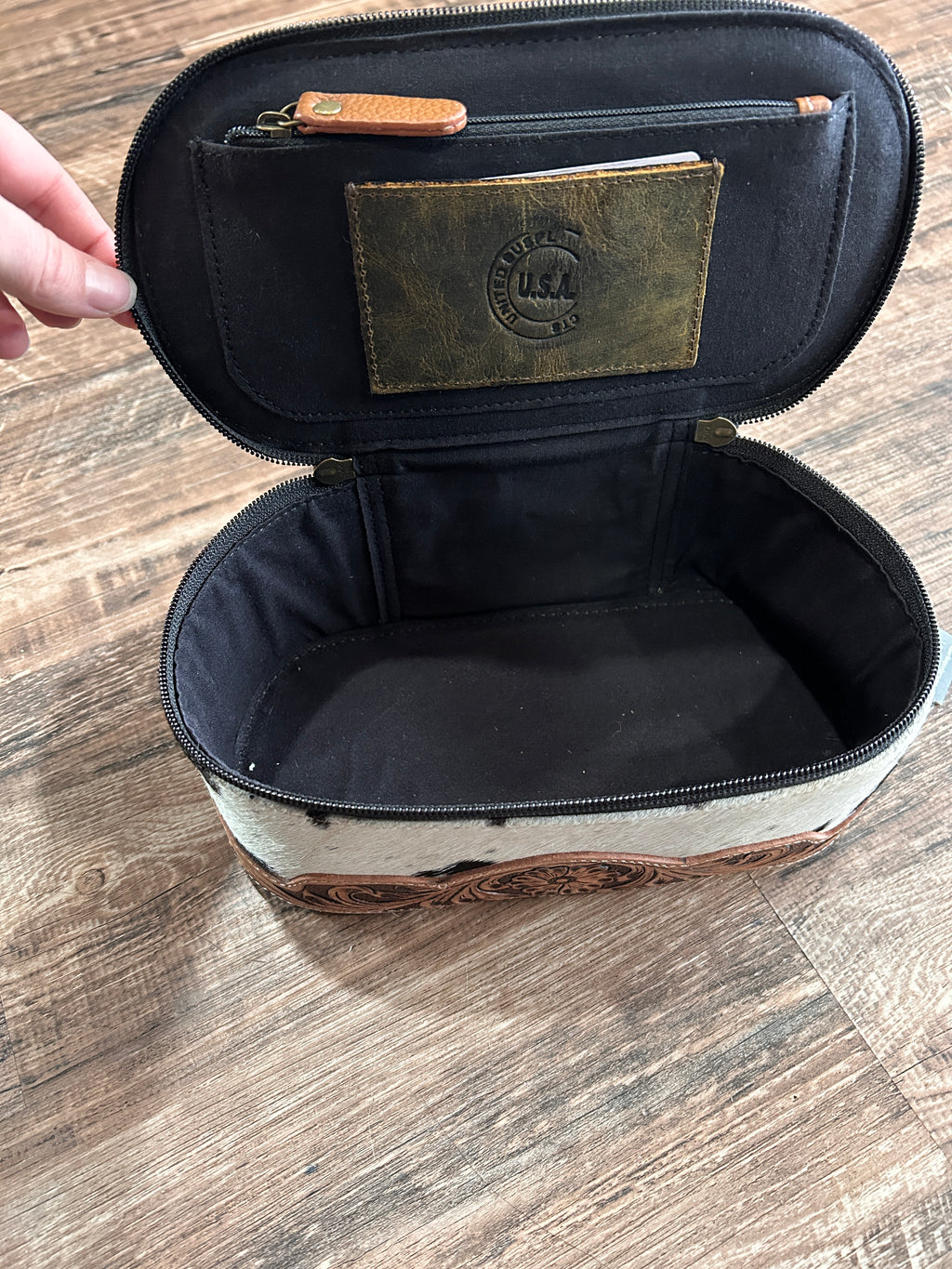 Hand Tooled Makeup Bag w/hair