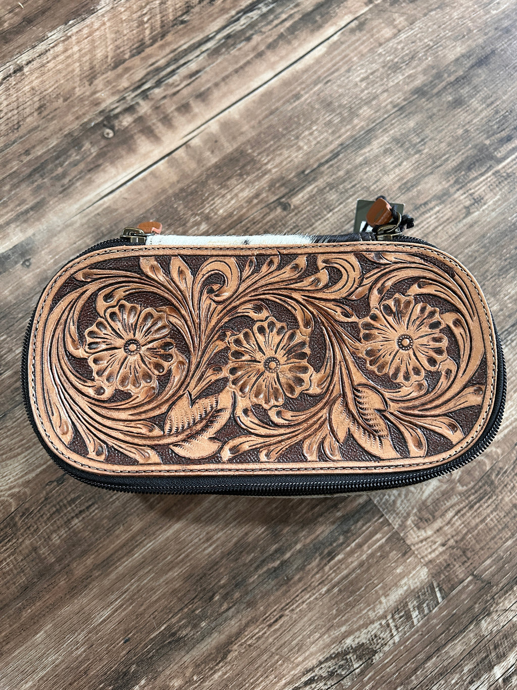 Hand Tooled Makeup Bag w/hair