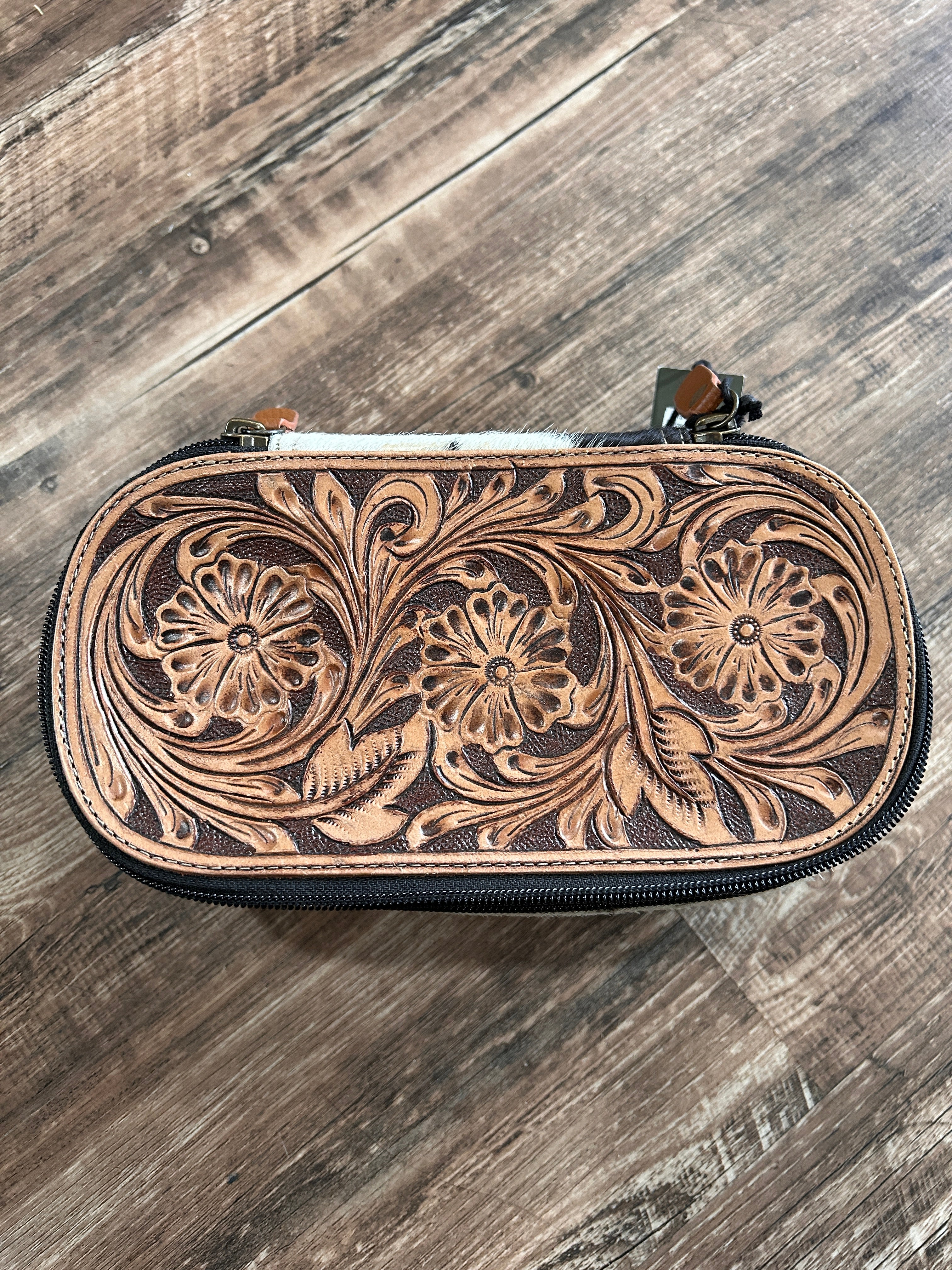 Hand Tooled Makeup Bag w/hair