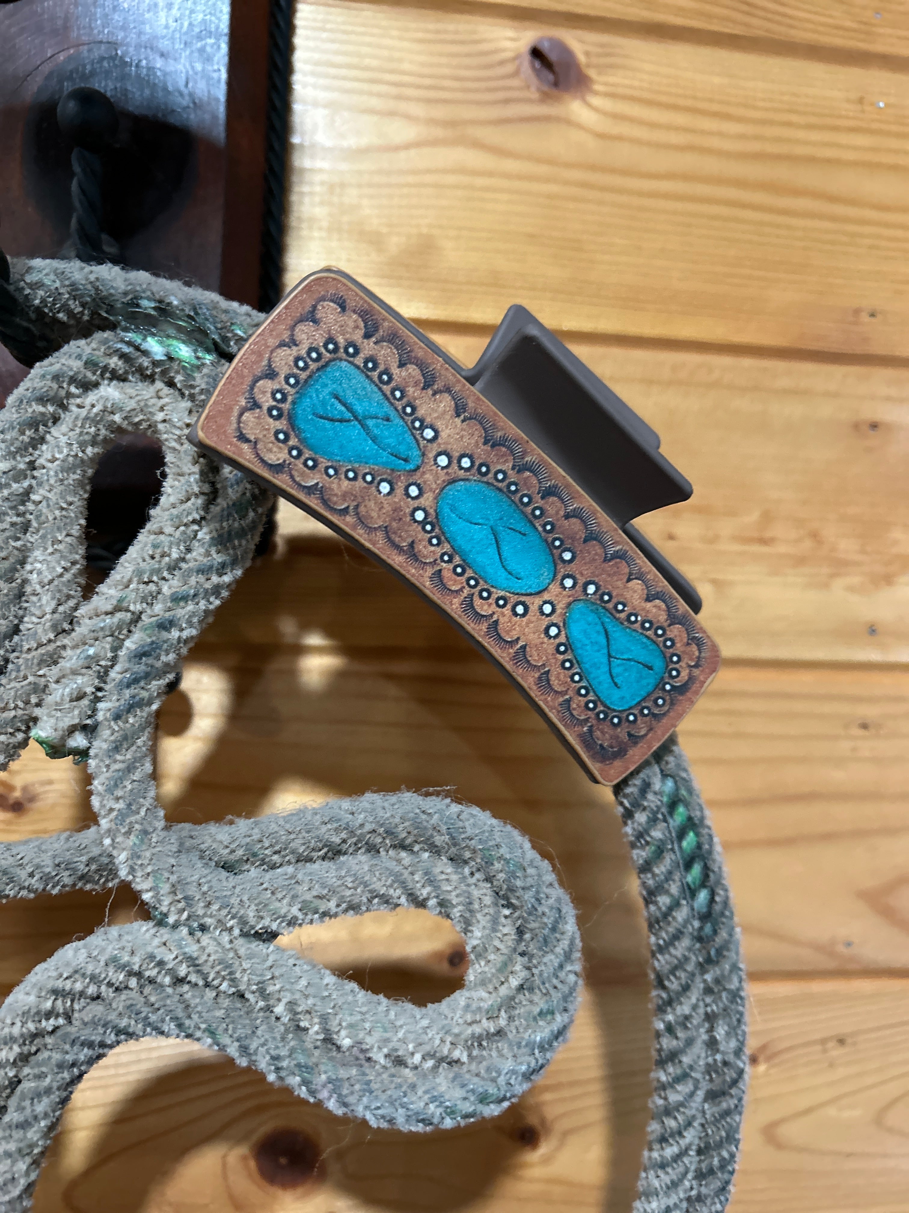 Large Hair Clip- Leather Gem
