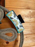 Large Hair Clip- Cowprint Sunflower