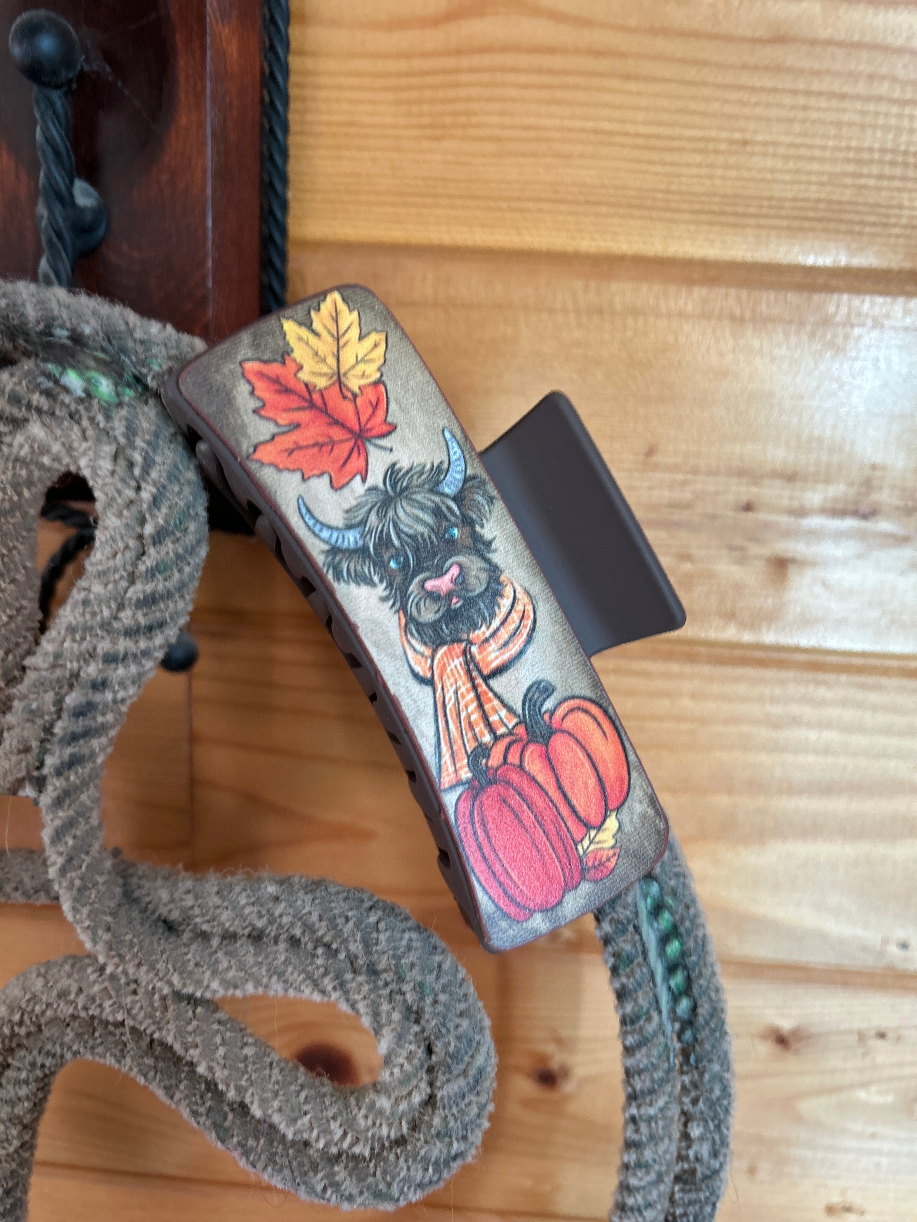 Large Hair Clip- Fall Highland Cow