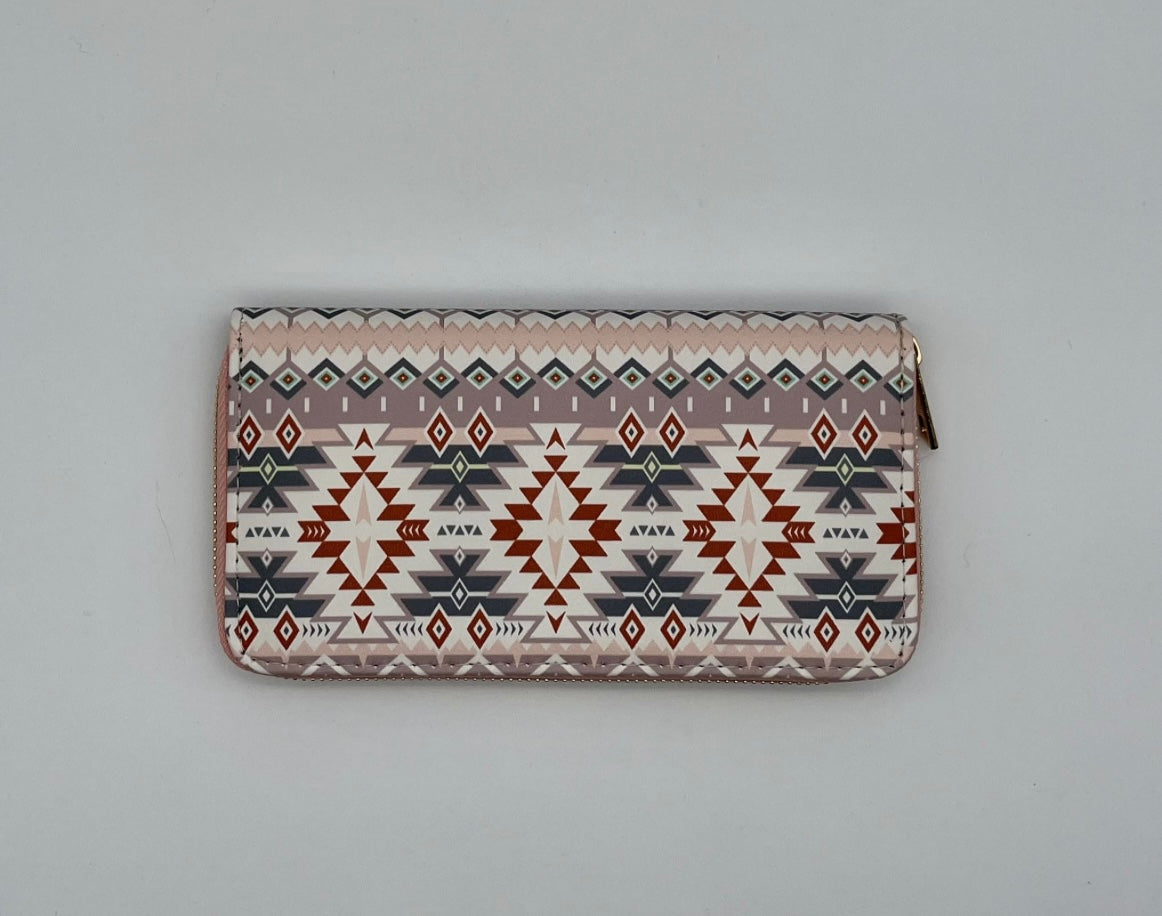 Native Zippered Wallet- pink/Burgundy/teal