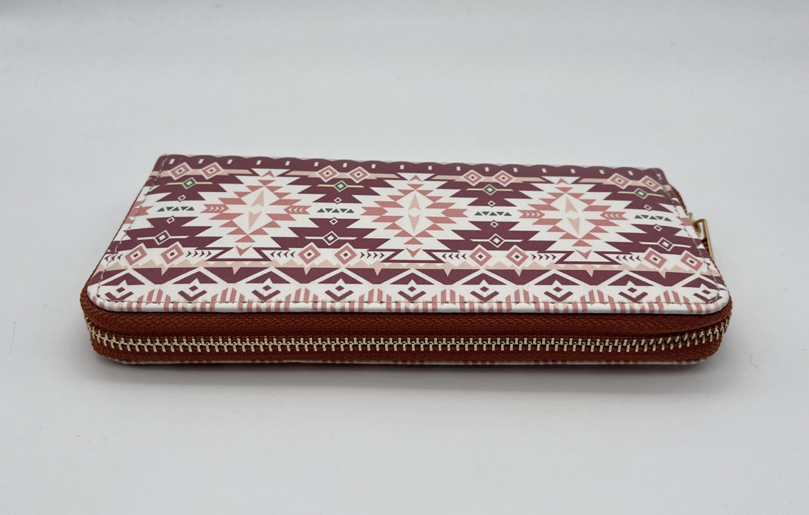 Native Zippered Wallet- Pink/Burgundy